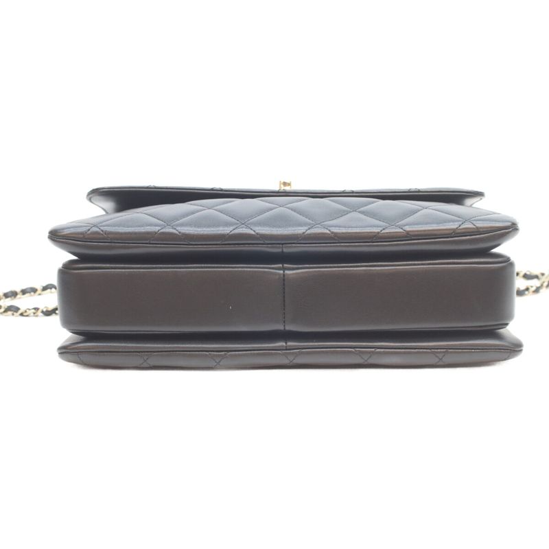 Chanel Black Lam Gold Quilted Trendy CC Large 2-Way Bag )