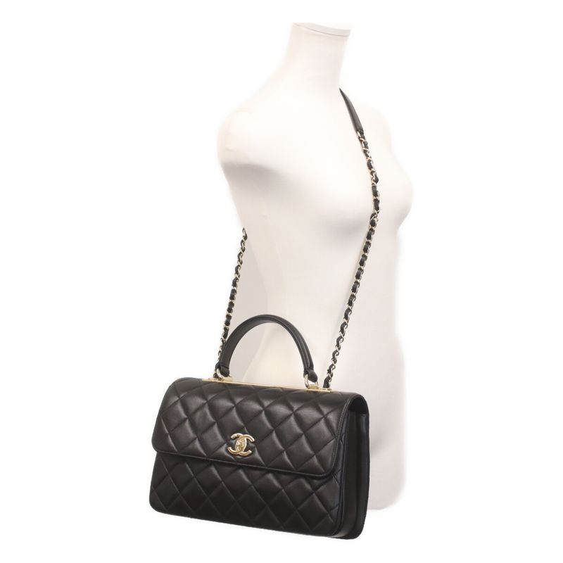 Chanel Black Lam Gold Quilted Trendy CC Large 2-Way Bag )