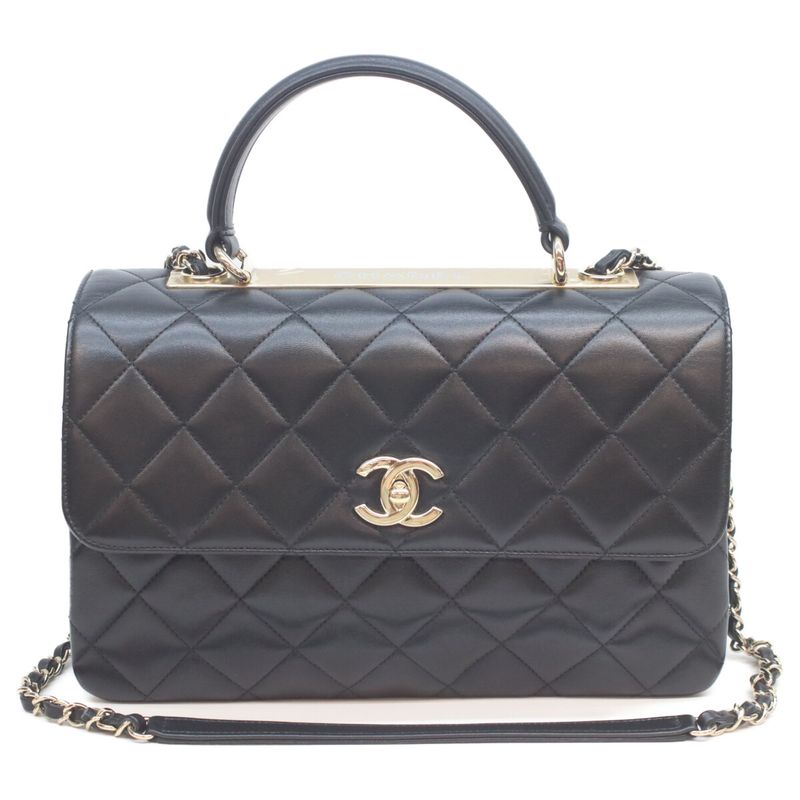 Chanel Black Lam Gold Quilted Trendy CC Large 2-Way Bag )