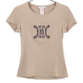 Celine Triomphe Embroidery Logo Vintage T-Shirt ) Brown