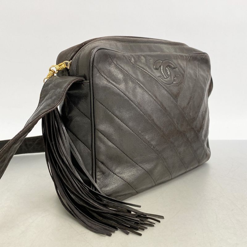 Chanel Shoulder Bag Lambskin Black Gold