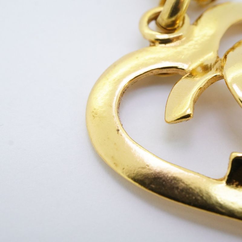 Chanel Necklace Vintage CC Logo Heart Motif Gold Plated