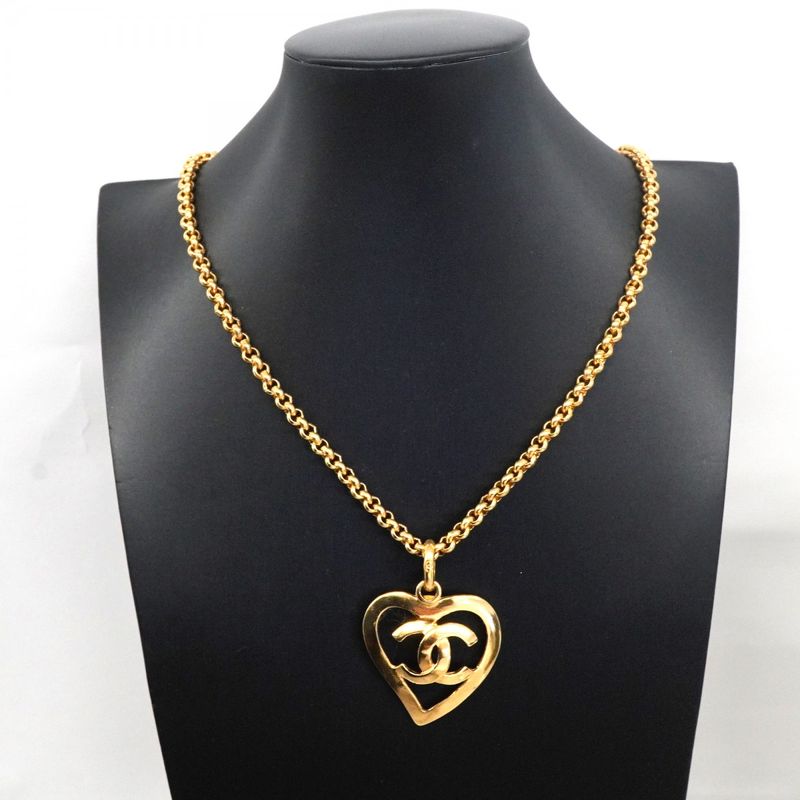 Chanel Necklace Vintage CC Logo Heart Motif Gold Plated
