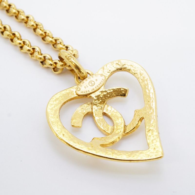 Chanel Necklace Vintage CC Logo Heart Motif Gold Plated