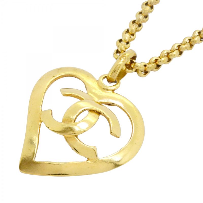 Chanel Necklace Vintage CC Logo Heart Motif Gold Plated
