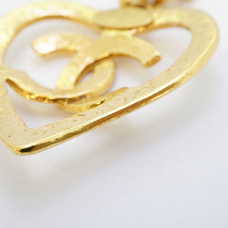 Chanel Necklace Vintage CC Logo Heart Motif Gold Plated