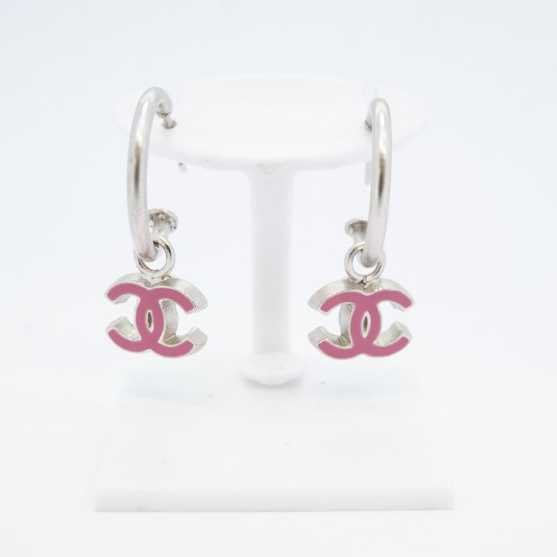 Chanel Earrings CC Logo Hoop Metal Silver
