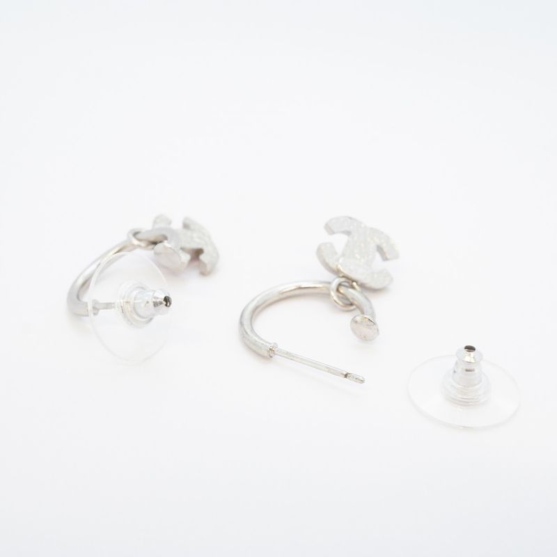 Chanel Earrings CC Logo Hoop Metal Silver