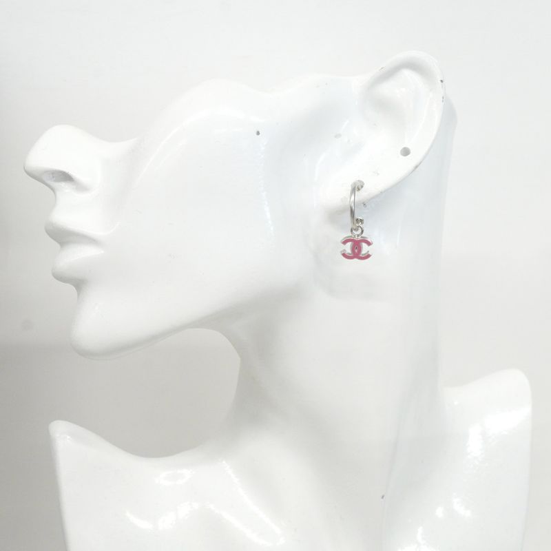 Chanel Earrings CC Logo Hoop Metal Silver