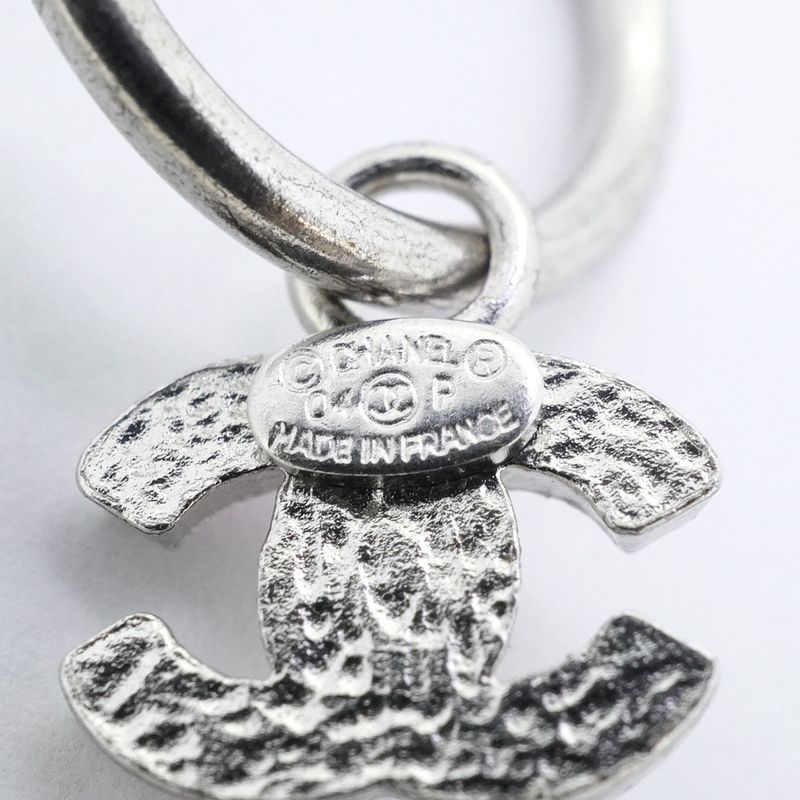 Chanel Earrings CC Logo Hoop Metal Silver