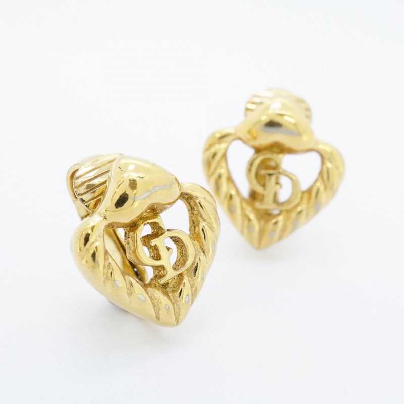 Dior Earrings CD Logo Heart Motif Gold Plated