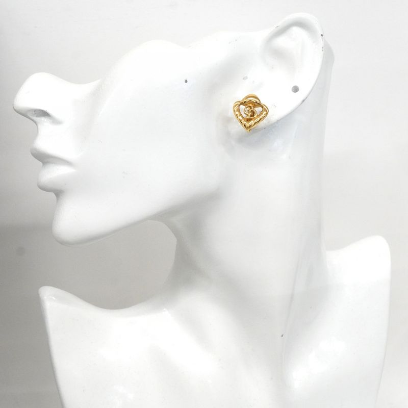 Dior Earrings CD Logo Heart Motif Gold Plated