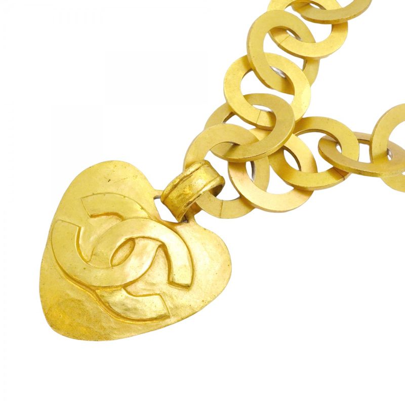Chanel Necklace Vintage CC Logo Heart Motif Gold Plated
