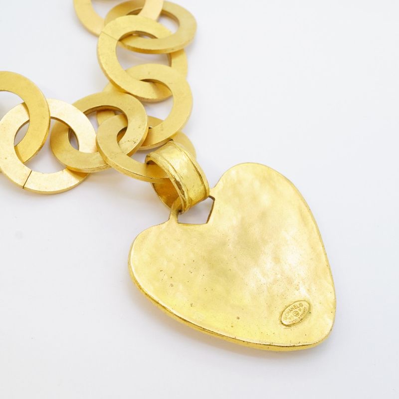 Chanel Necklace Vintage CC Logo Heart Motif Gold Plated