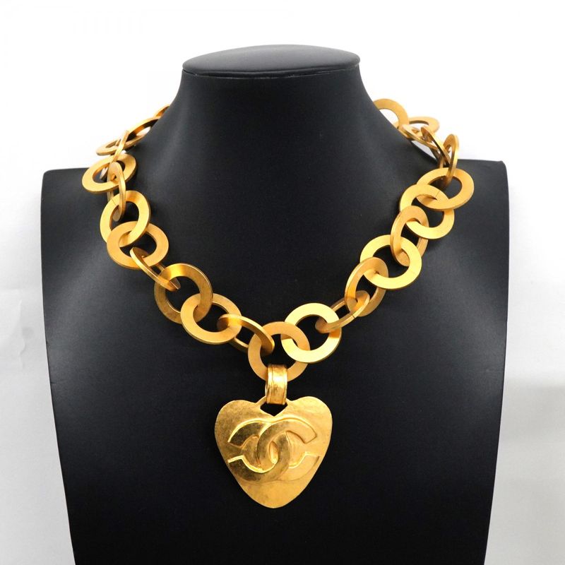 Chanel Necklace Vintage CC Logo Heart Motif Gold Plated