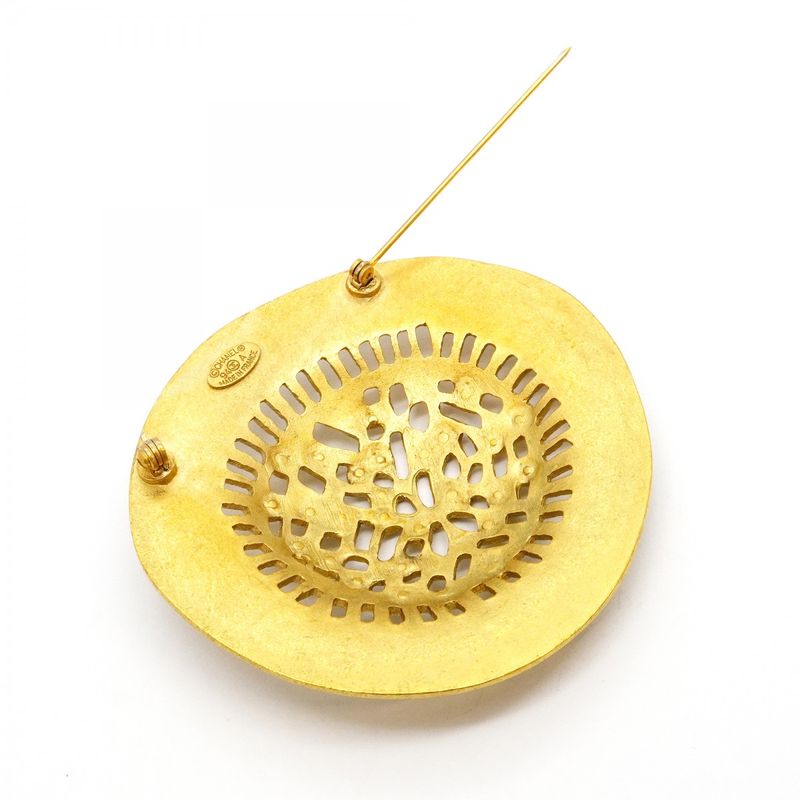 Chanel Brooch Vintage Straw Hat Motif Gold Plated