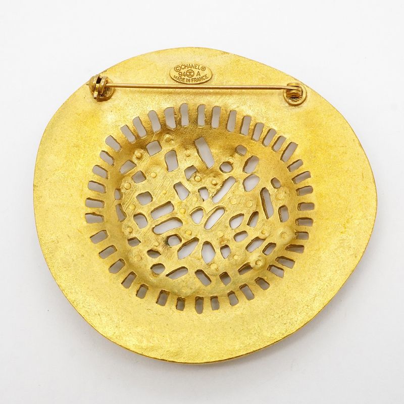 Chanel Brooch Vintage Straw Hat Motif Gold Plated