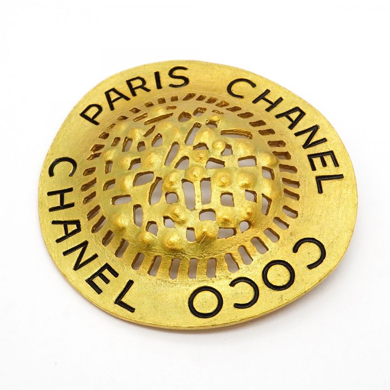 Chanel Brooch Vintage Straw Hat Motif Gold Plated