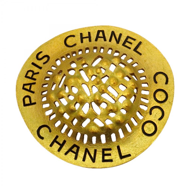 Chanel Brooch Vintage Straw Hat Motif Gold Plated
