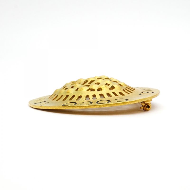 Chanel Brooch Vintage Straw Hat Motif Gold Plated