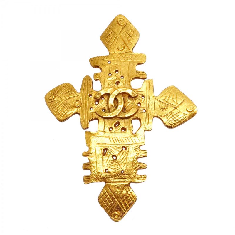 Chanel Brooch Vintage CC Logo Cross Gold Plated