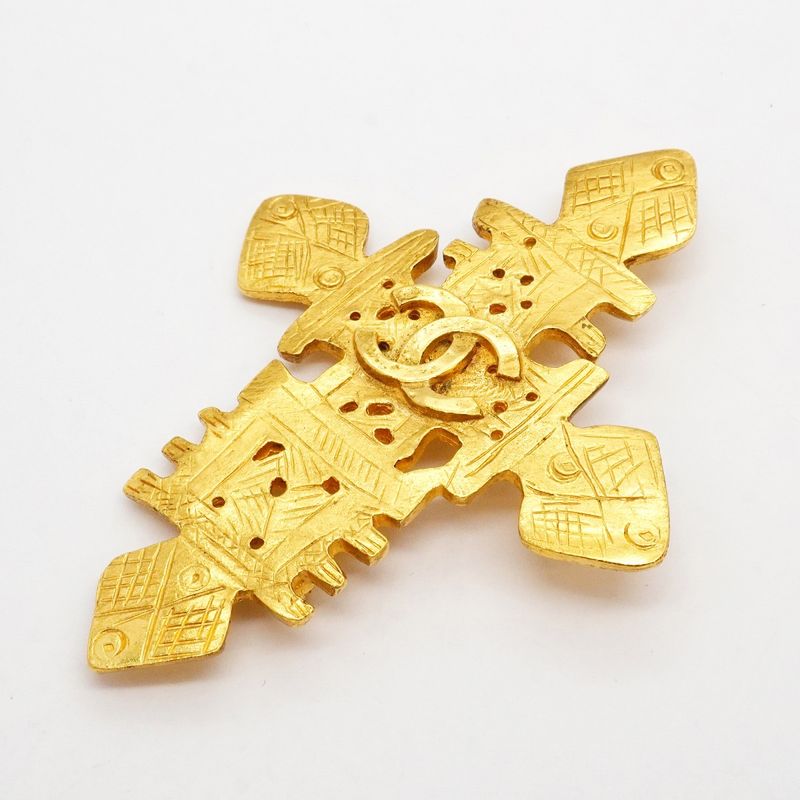 Chanel Brooch Vintage CC Logo Cross Gold Plated