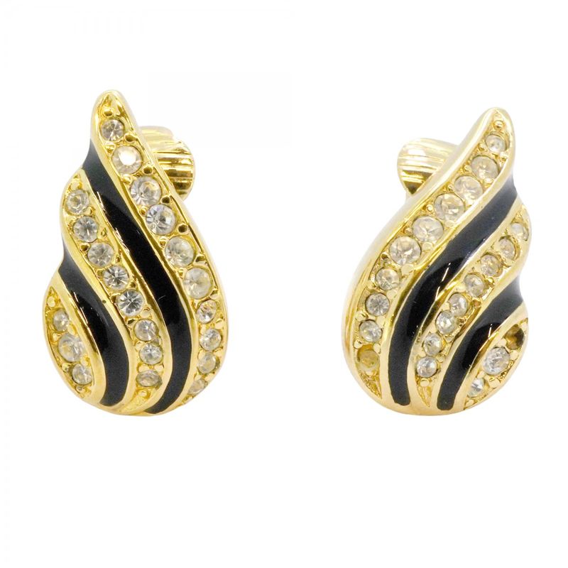 Dior Earrings Gold Plated Rhinestone Black Cles Diamonds