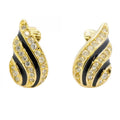 Dior Earrings Gold Plated Rhinestone Black Cles Diamonds