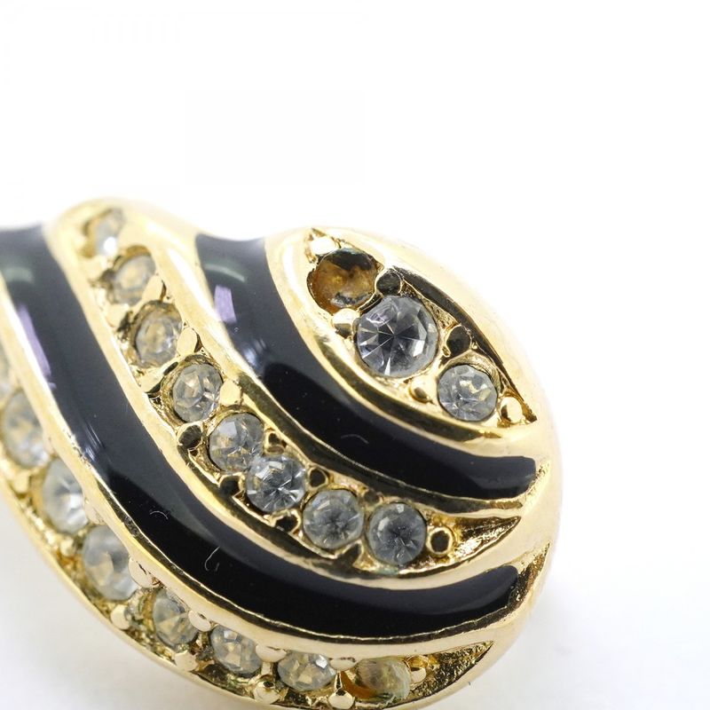 Dior Earrings Gold Plated Rhinestone Black Cles Diamonds