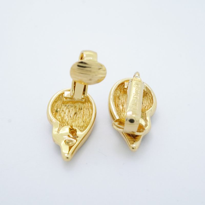 Dior Earrings Gold Plated Rhinestone Black Cles Diamonds