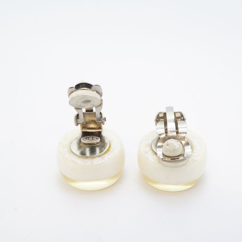 Chanel Earrings Vintage CC Logo Round White Clear