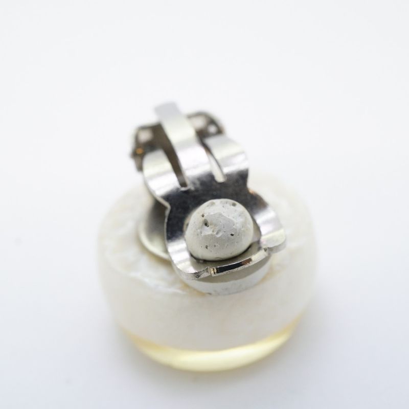 Chanel Earrings Vintage CC Logo Round White Clear
