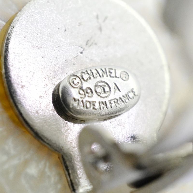Chanel Earrings Vintage CC Logo Round White Clear