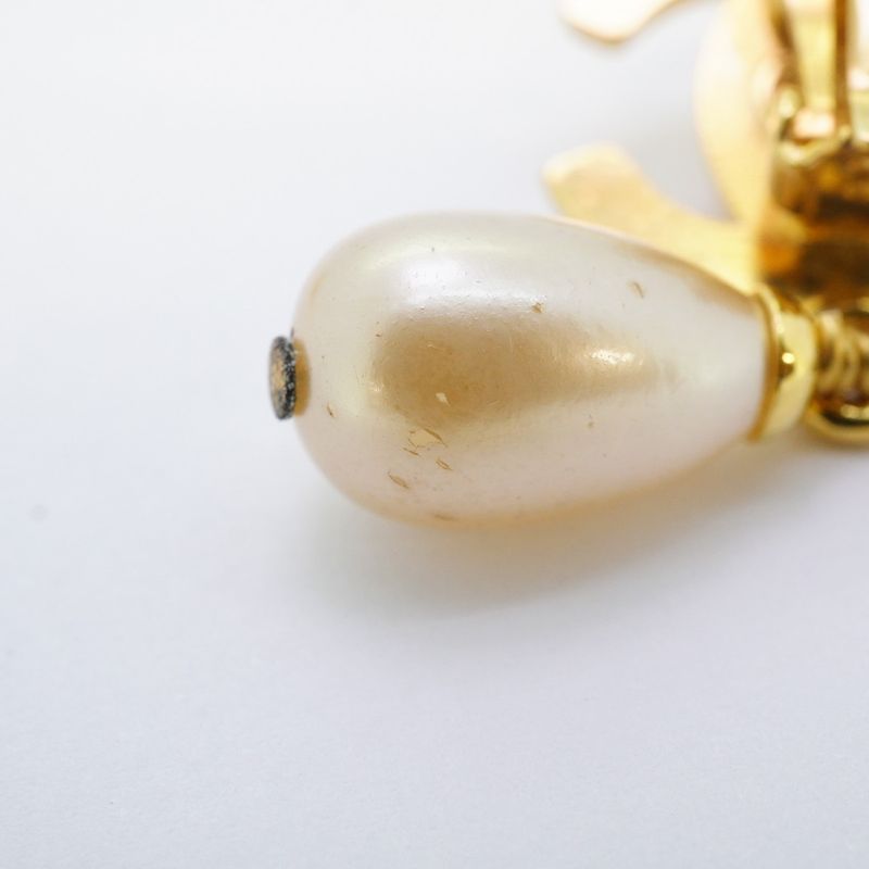 Chanel Earrings Vintage CC Logo Turnlock Gold Plated Faux Pearl