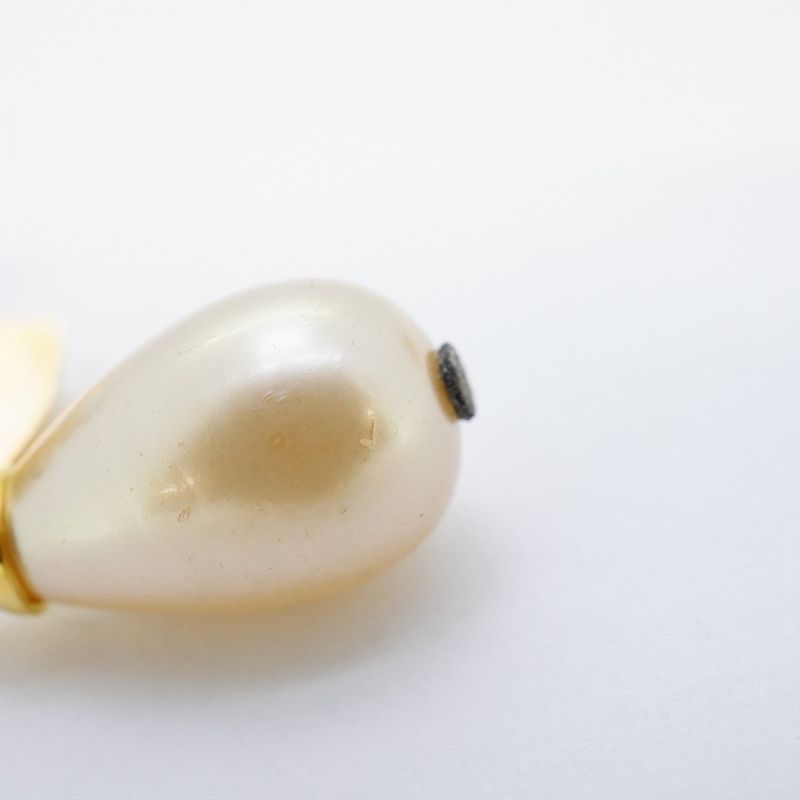 Chanel Earrings Vintage CC Logo Turnlock Gold Plated Faux Pearl