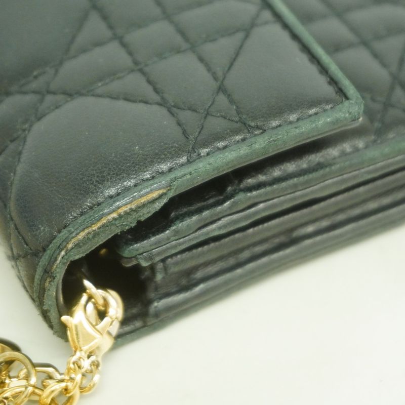 Dior Shoulder Wallet Cannage Leather Black Champagne Gold