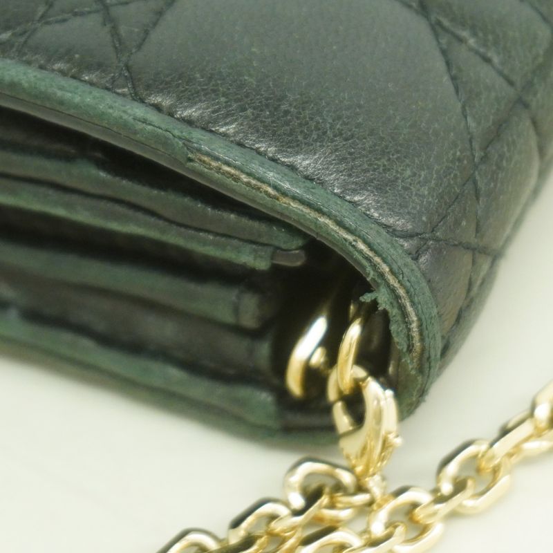 Dior Shoulder Wallet Cannage Leather Black Champagne Gold