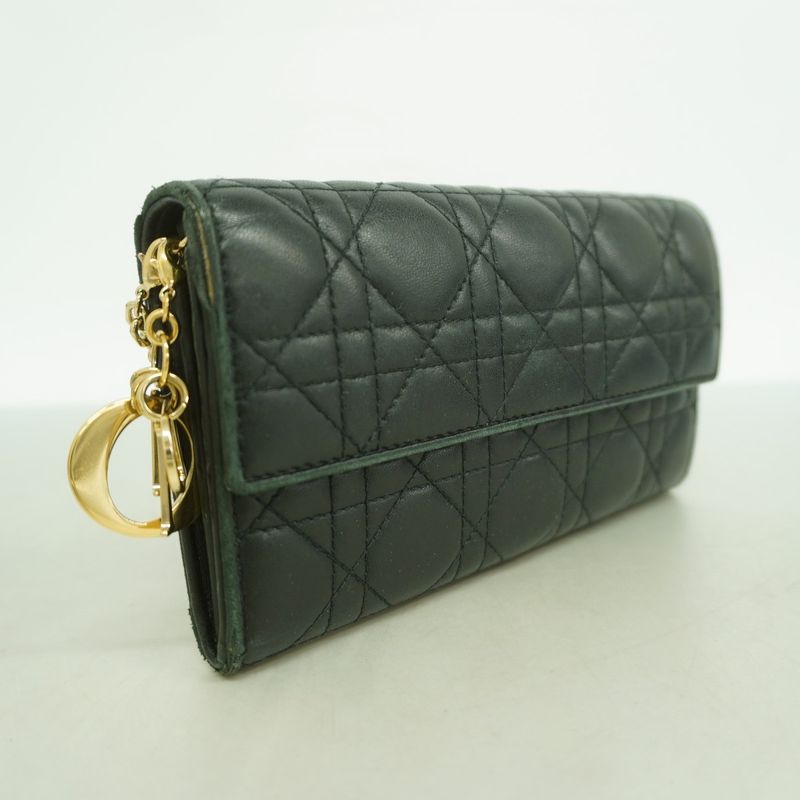 Dior Shoulder Wallet Cannage Leather Black Champagne Gold