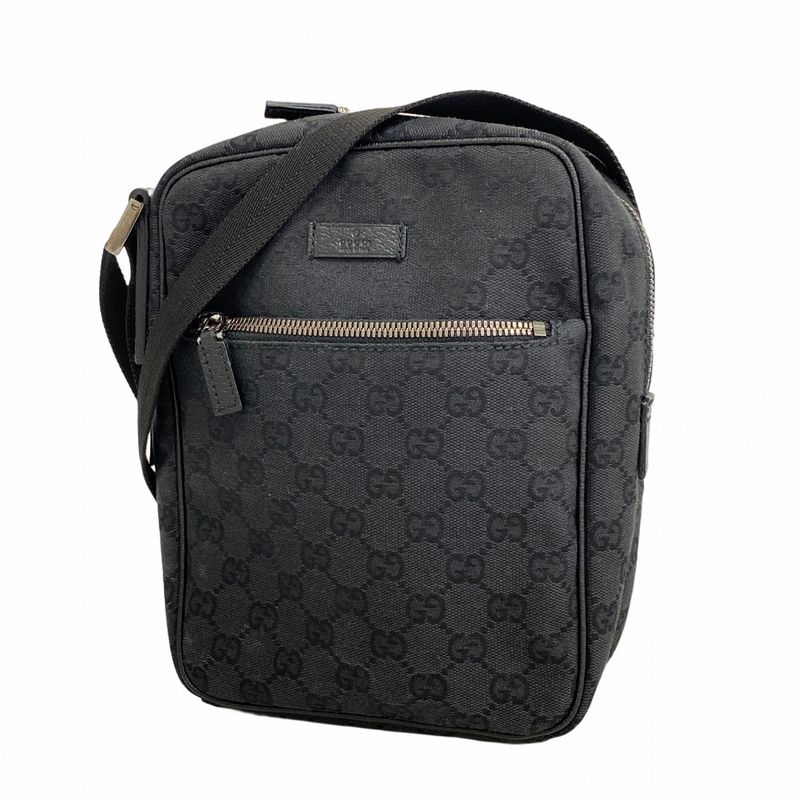 Gucci Shoulder Bag GG Canvas Black Silver