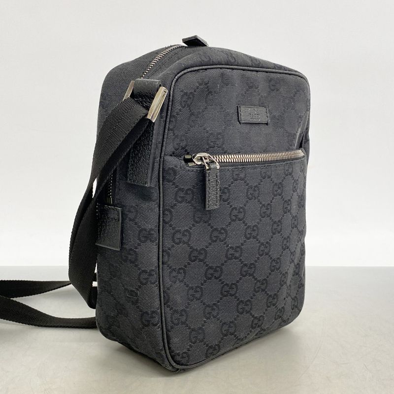 Gucci Shoulder Bag GG Canvas Black Silver