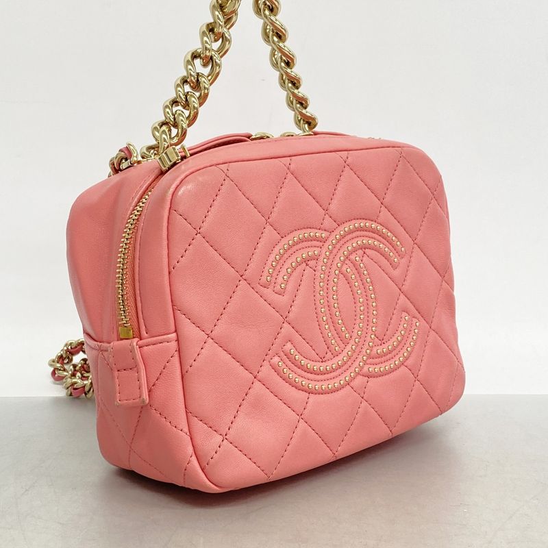 Chanel Handbag Quilted Lambskin Pink Champagne Gold 2-Way Bag