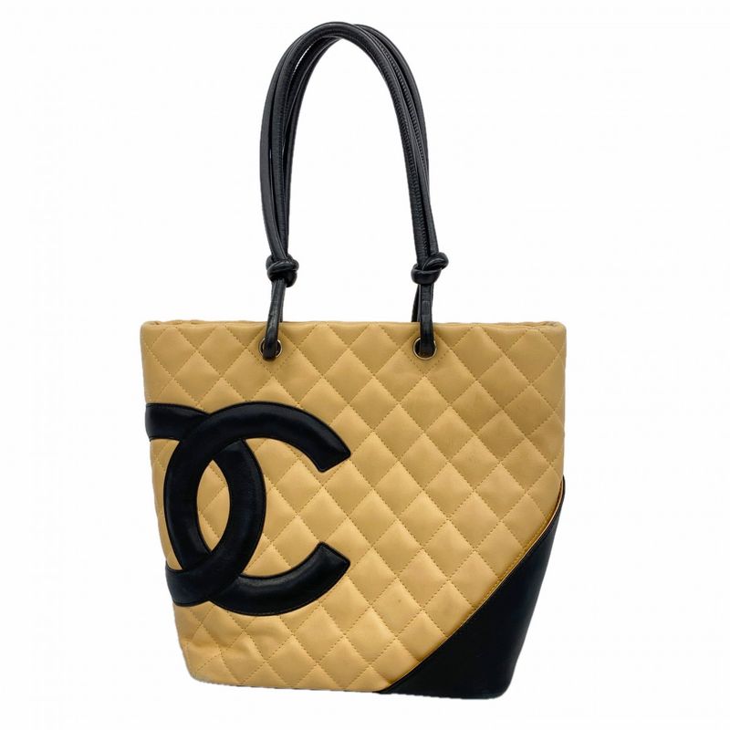 Chanel Tote Cambon Lambskin Beige Black Silver