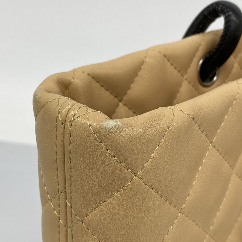 Chanel Tote Cambon Lambskin Beige Black Silver