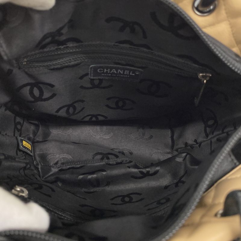 Chanel Tote Cambon Lambskin Beige Black Silver