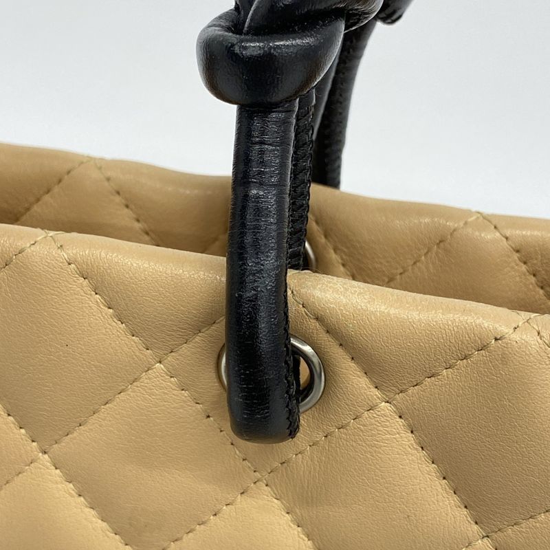 Chanel Tote Cambon Lambskin Beige Black Silver