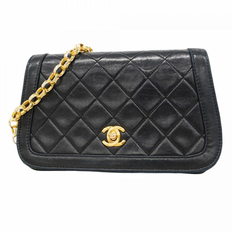 Chanel Shoulder Bag Quilted Lambskin Black Gold