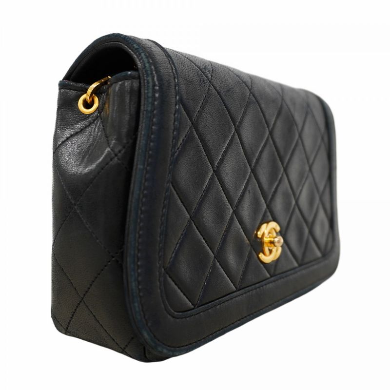 Chanel Shoulder Bag Quilted Lambskin Black Gold