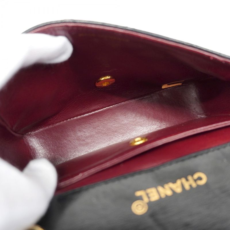 Chanel Shoulder Bag Quilted Lambskin Black Gold