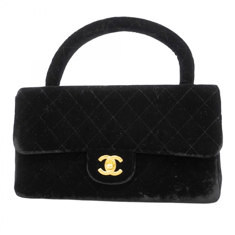 Chanel Handbag Parent Child Bag Velour Black Gold Parents