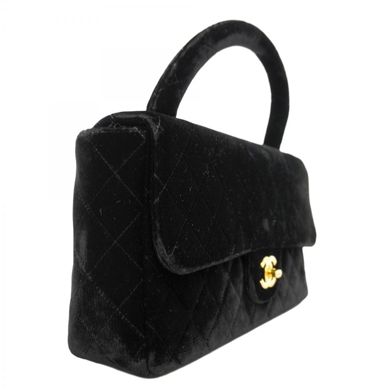 Chanel Handbag Parent Child Bag Velour Black Gold Parents